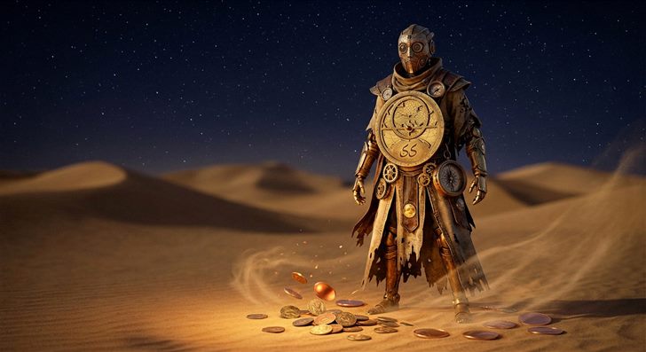 Goldmünzen auf Wüstensand verstreut